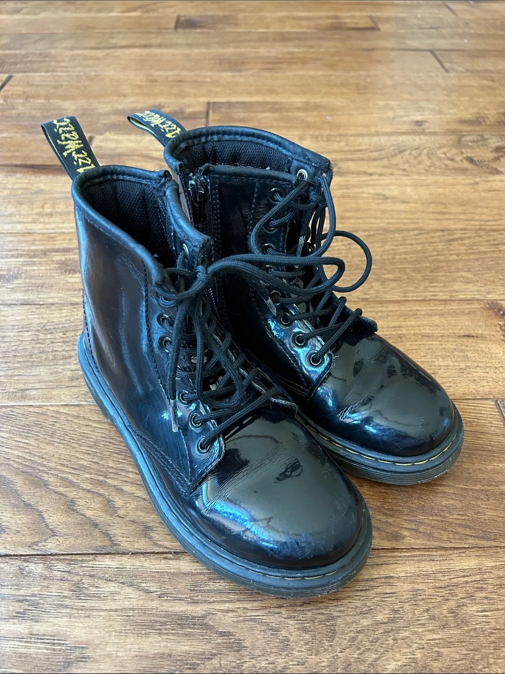 Dr. Martens Junior 1460 Patent Leather Lace Up Boots Black Kids Size 2
